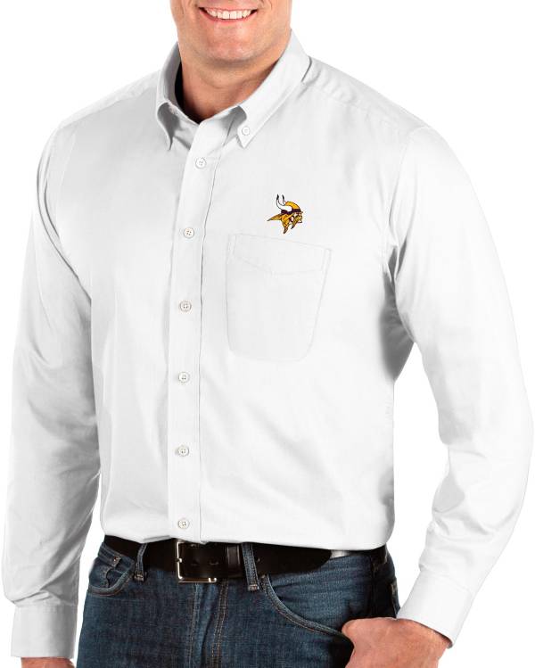 Antigua Men's Minnesota Vikings Dynasty Button Down White Dress Shirt