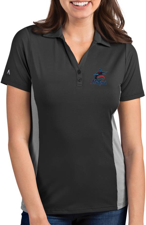 Antigua Women's Miami Marlins Venture Black Performance Polo