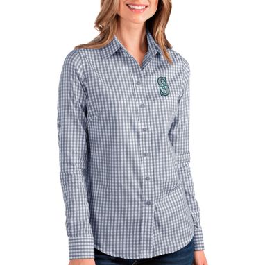 sorry, Antigua Women's Seattle Mariners Structure Navy Long Sleeve Button Down Shirt is currently out of stock