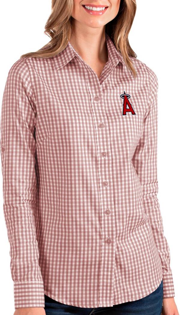 Antigua Women's Los Angeles Angels Structure Red Long Sleeve Button Down Shirt product image