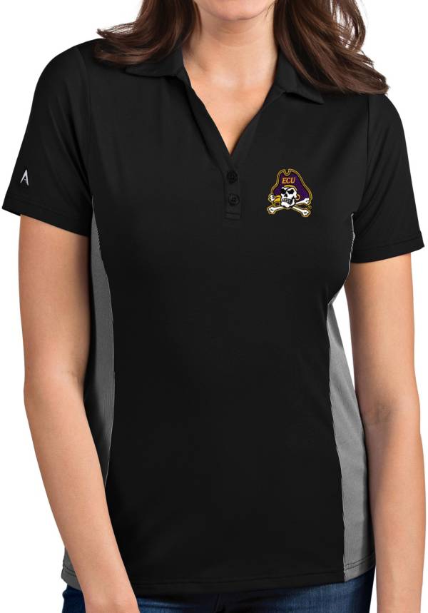 Antigua Women's East Carolina Pirates Venture Black Polo