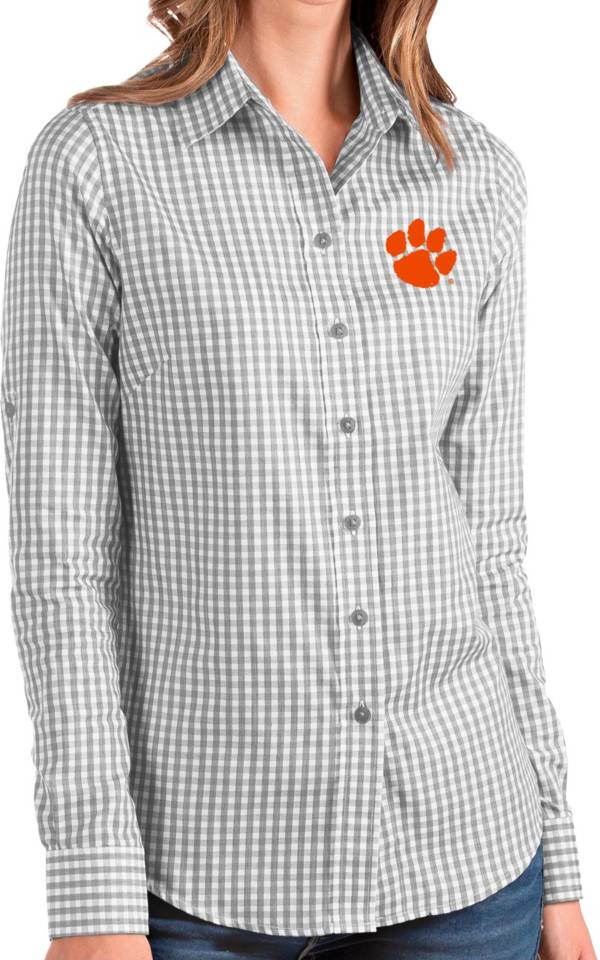 Antigua Women's Clemson Tigers Grey Structure Button Down Long Sleeve Shirt