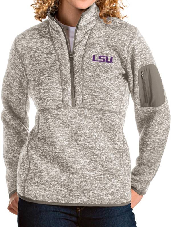 Antigua Women's LSU Tigers Oatmeal Fortune Pullover Jacket product image