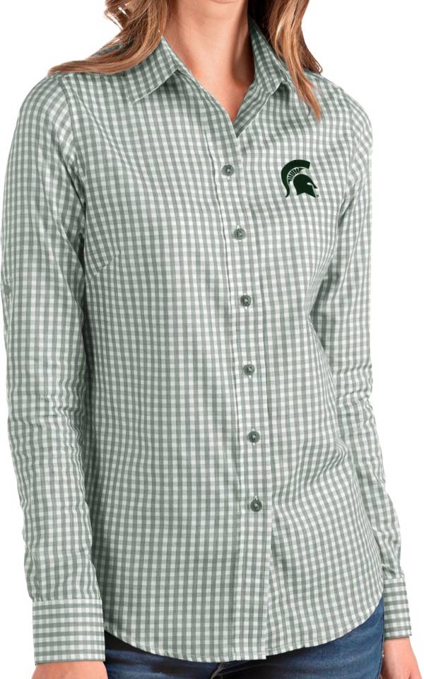 Antigua Women's Michigan State Spartans Green Structure Button Down Long Sleeve Shirt