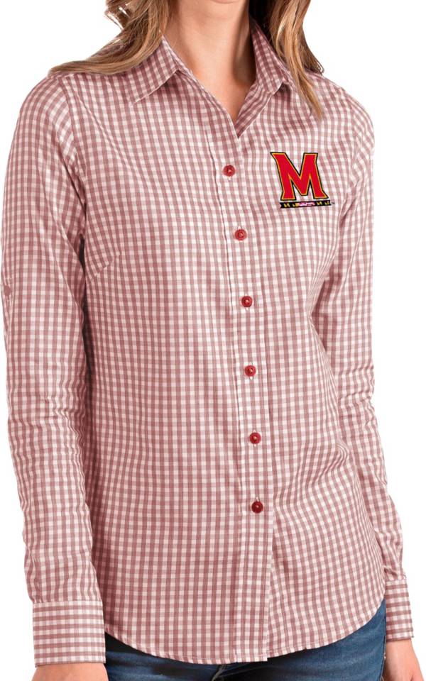 Antigua Women's Maryland Terrapins Red Structure Button Down Long Sleeve Shirt product image