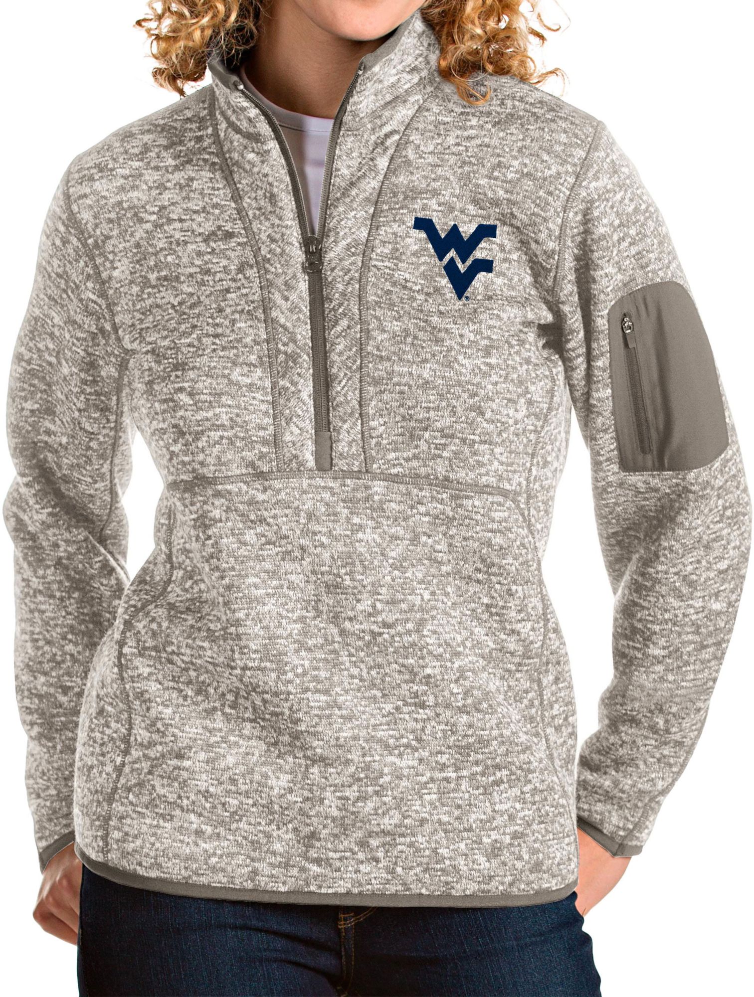 Antigua Women's West Virginia Mountaineers Oatmeal Fortune Pullover Jacket