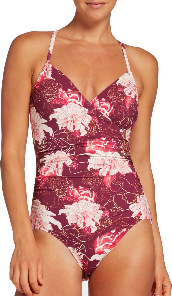 CALIA by Carrie Underwood Women's Ruched Printed One Piece Swimsuit