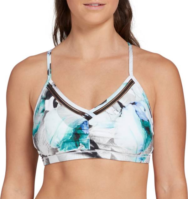 CALIA by Carrie Underwood Women's Ruched Trim Printed Bikini Top