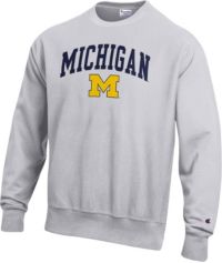 Champion University of Michigan Women's Silver Gray College Vault Wolverine  Reverse Weave Cropped Crewneck Sweatshirt