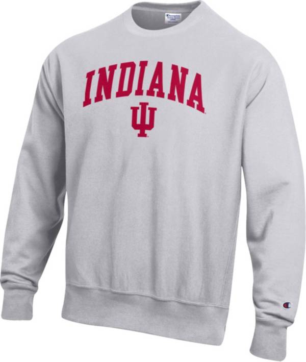 Champion Men s Indiana Hoosiers Grey Reverse Weave Crew Sweatshirt