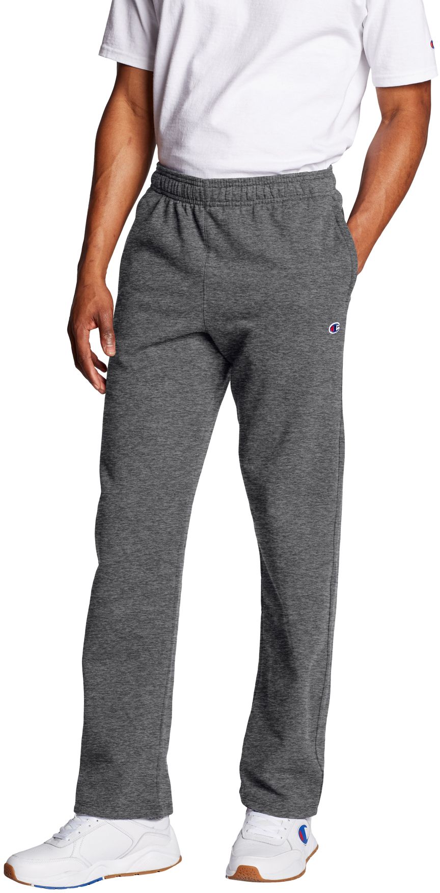 champion men's powerblend fleece open bottom pants