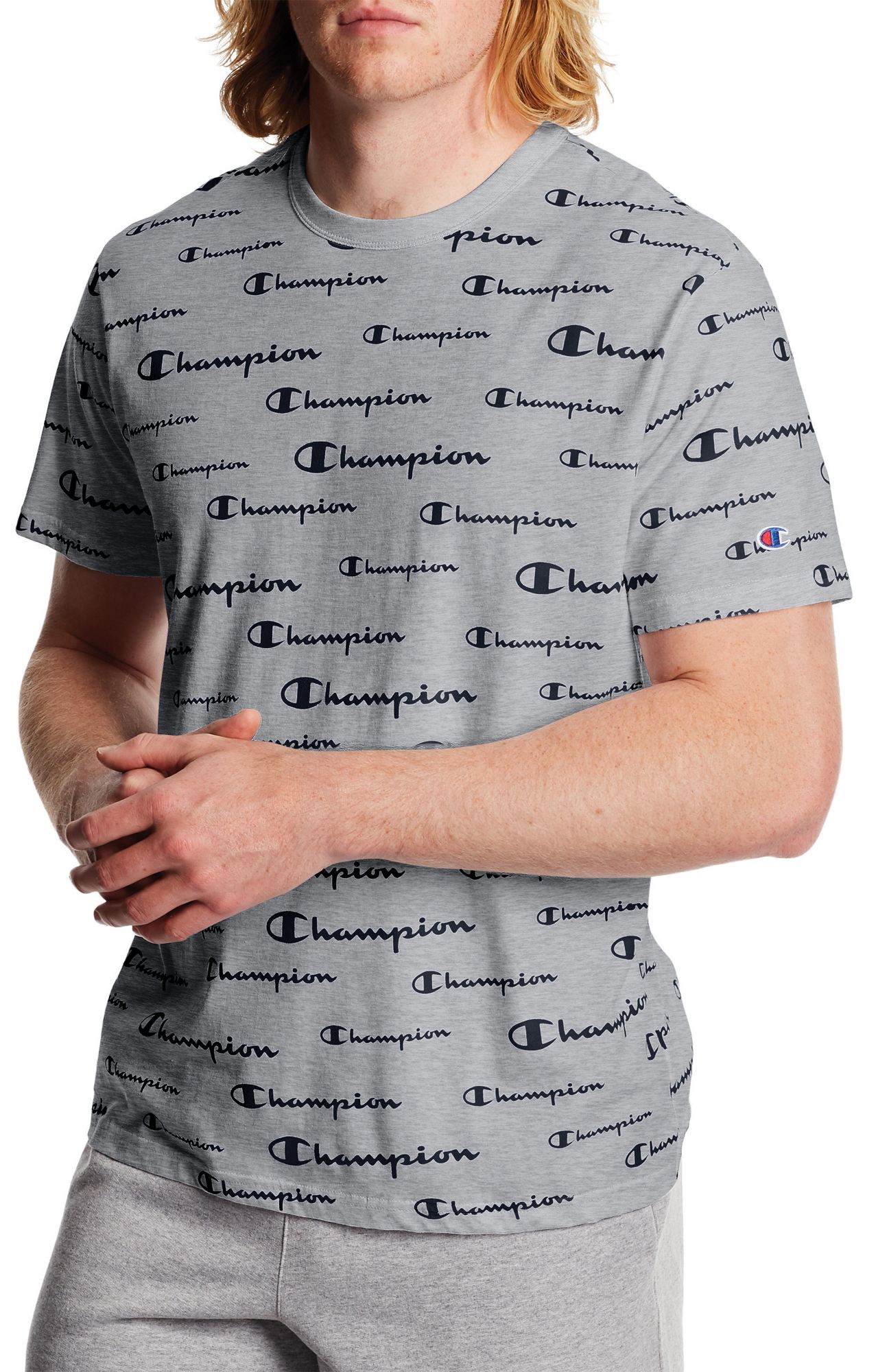 champion t shirt logo all over
