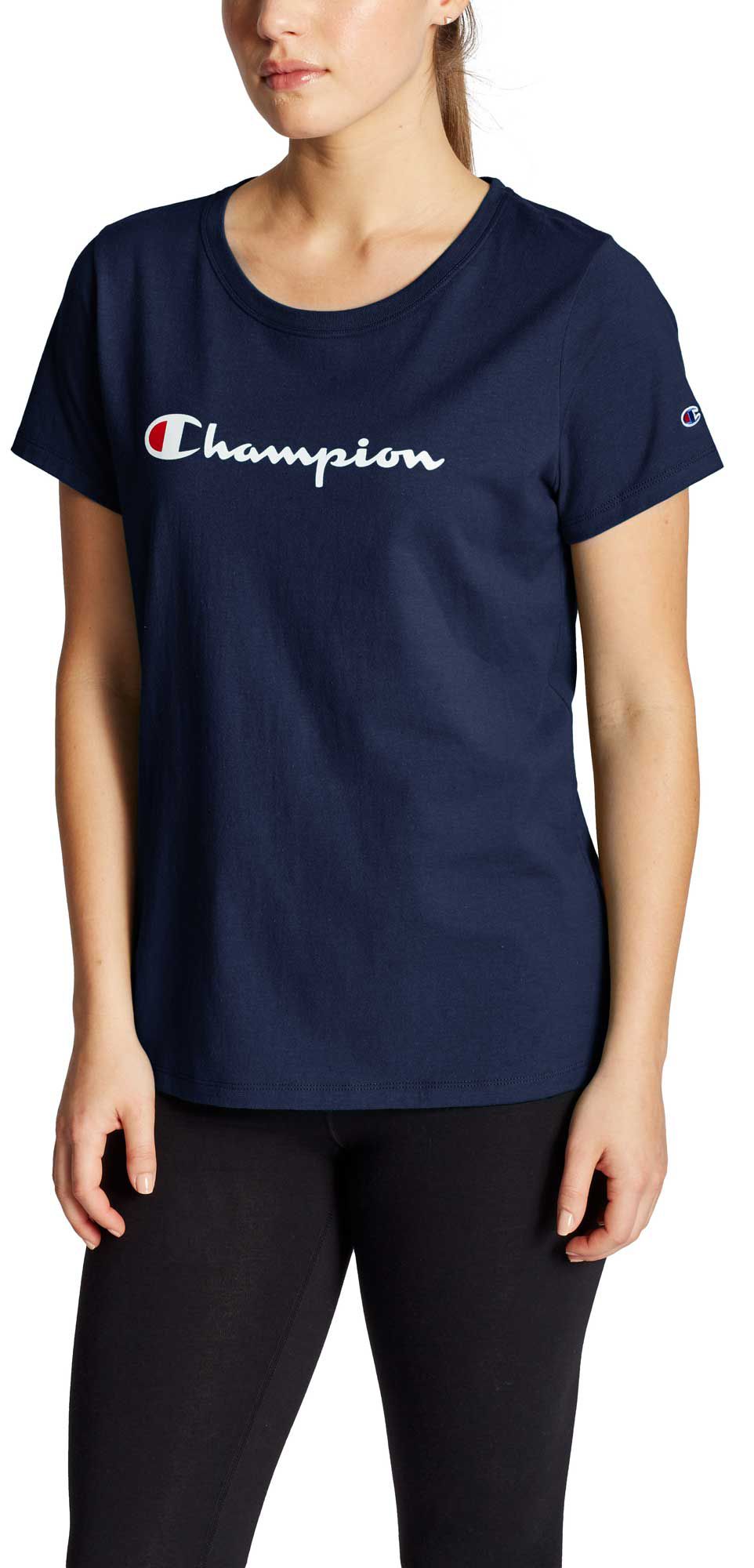 grey and blue champion shirt