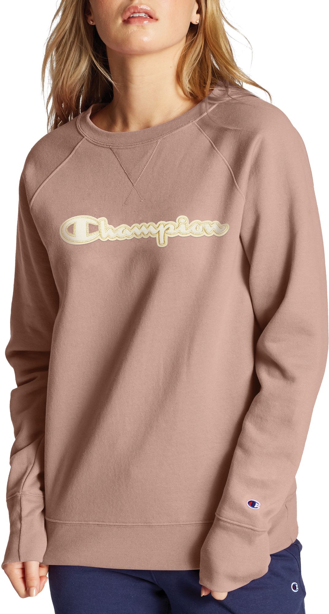 women's champion applique fleece crewneck sweatshirt