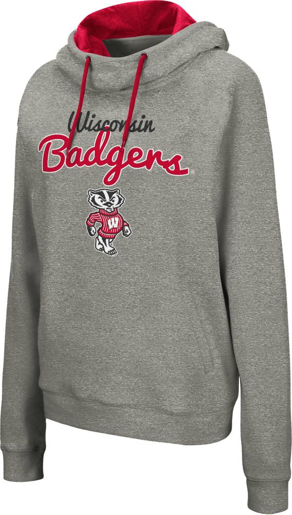 Colosseum Women's Wisconsin Badgers Grey Studio Funnel Pullover Hoodie