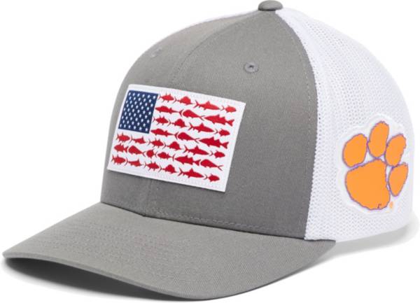 Columbia Men's Clemson Tigers Grey PFG Flag Mesh Fitted Hat