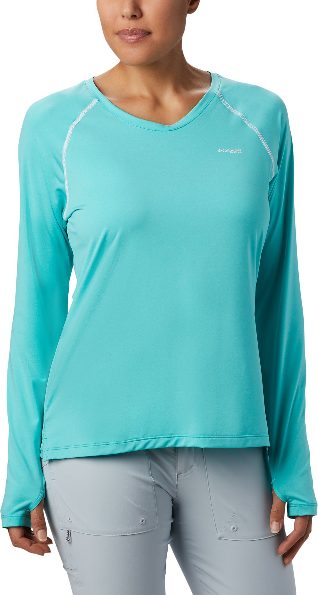Columbia Women's PFG Tamiami Heather Knit Long Sleeve Shirt, XS, Dolphin/White
