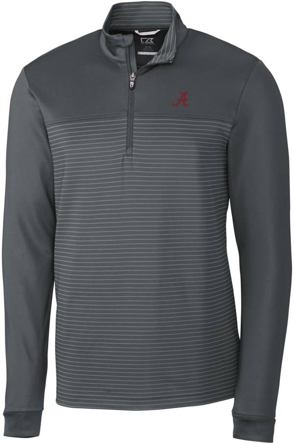 Cutter & Buck Men's Alabama Crimson Tide Grey Traverse Stripe Half-Zip Pullover Shirt product image