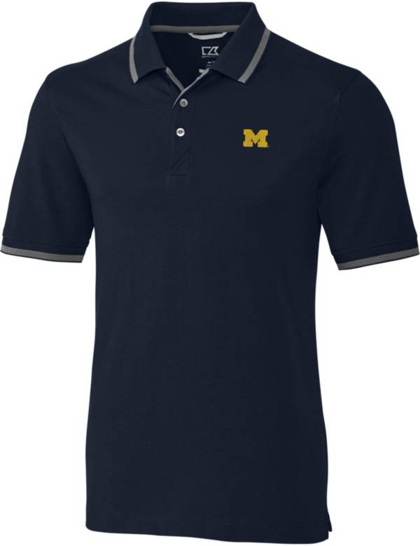 Cutter & Buck Men's Michigan Wolverines Blue Advantage Tipped Polo product image