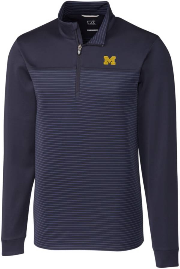 Cutter & Buck Men's Michigan Wolverines Blue Traverse Stripe Half-Zip Pullover Shirt product image