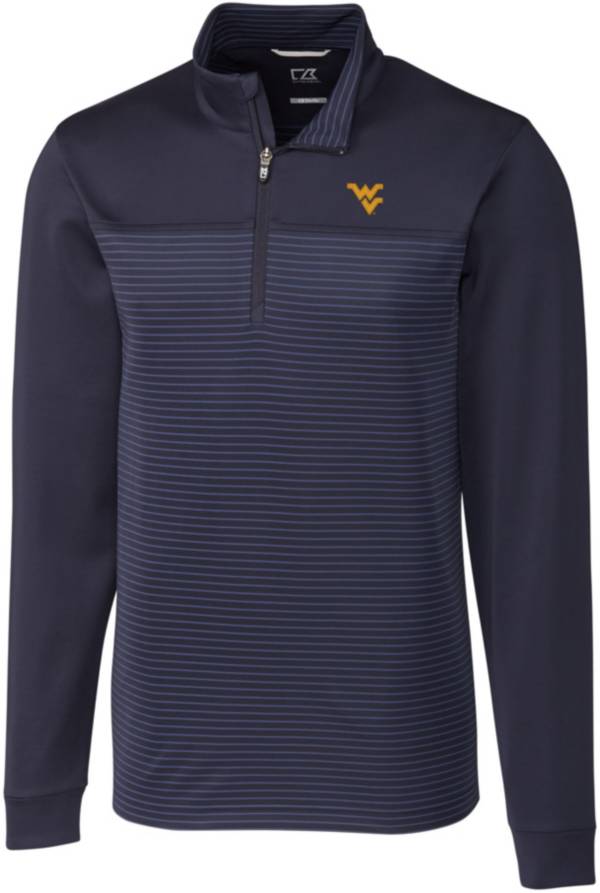Cutter & Buck Men's West Virginia Mountaineers Blue Traverse Stripe Half-Zip Pullover Shirt product image