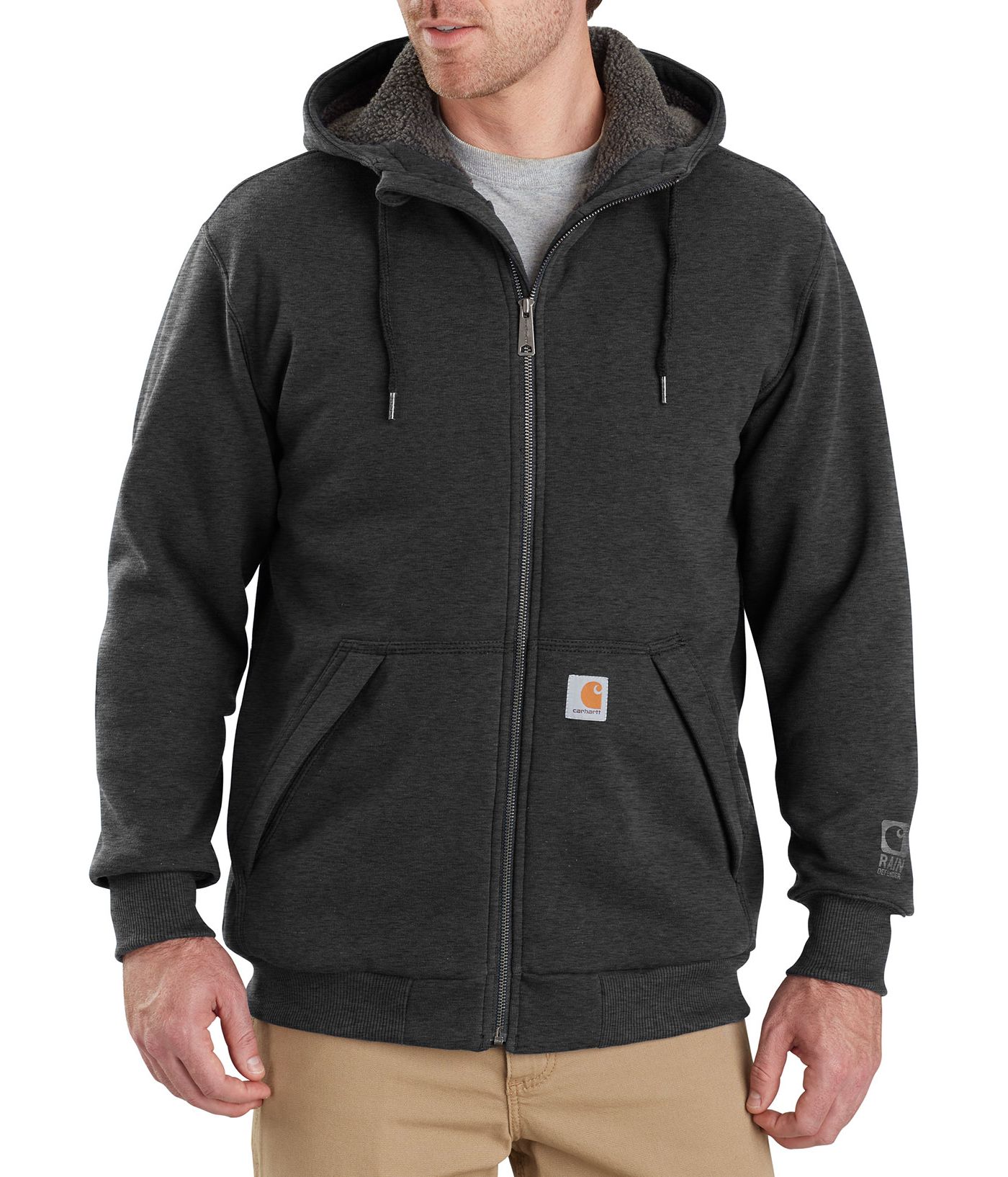 Carhartt Men s Rain Defender Rockland Sherpa Lined Full Zip Hooded Sweatshirt Carbon Heather