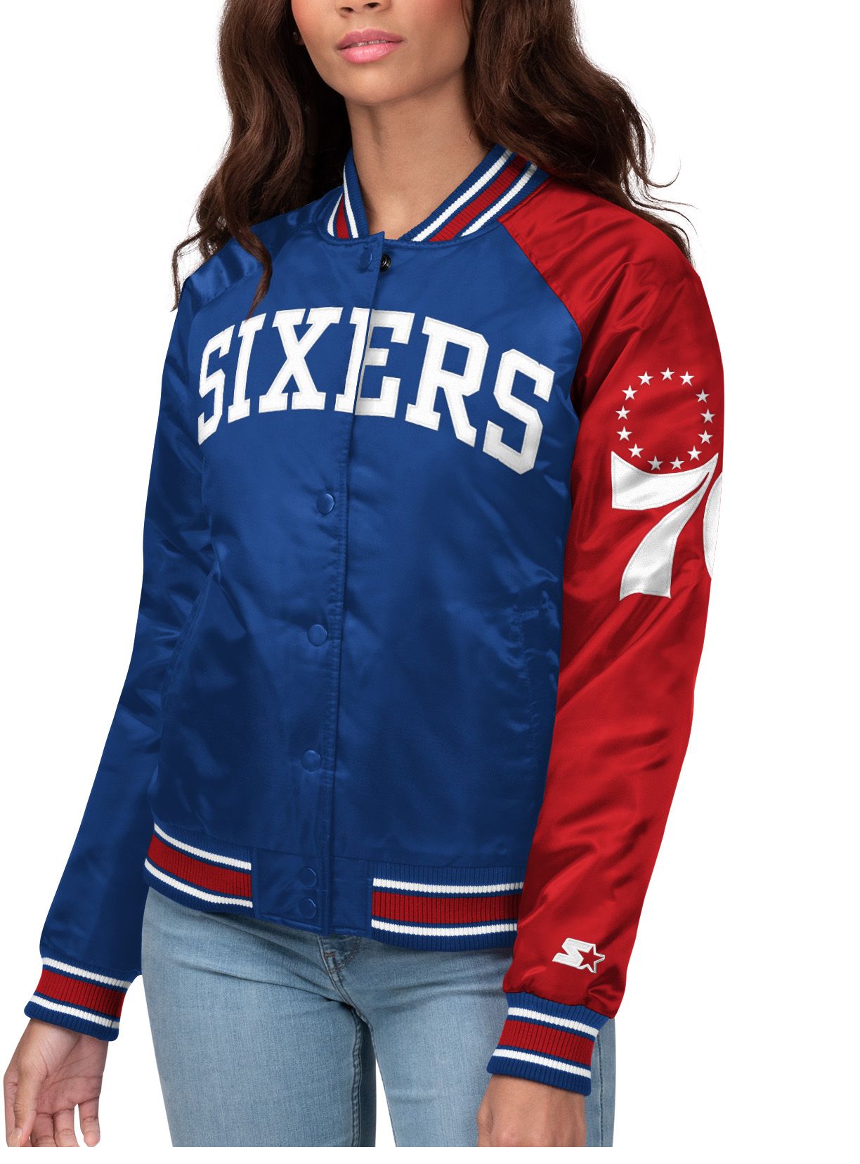 76ers varsity jacket with hood