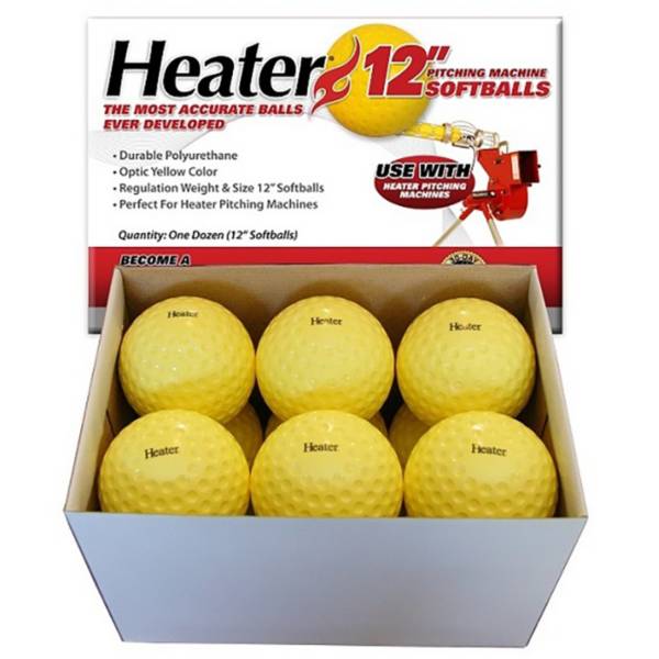 Heater 12'' Yellow Dimpled Pitching Machine Balls 12 Pack Dick's