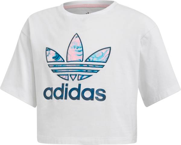 Adidas Originals Girls Marble Trefoil Cropped T Shirt Dick S