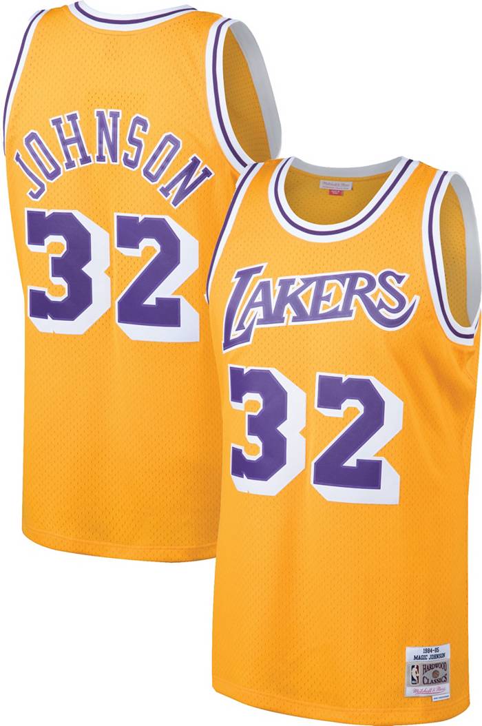 Men's Los Angeles Lakers Magic Johnson Mitchell & Ness Purple Hardwood  Classics Swingman Jersey