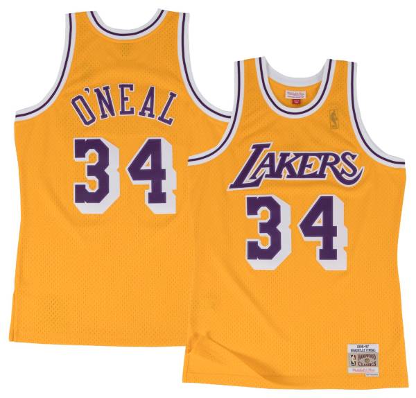 Los Angeles Lakers Shaquille Shaq O'Neal Autographed Yellow Jersey On 4  Beckett BAS Stock #191013