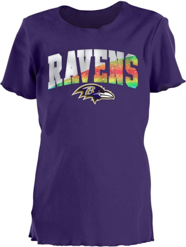 New Era Youth Girls' Baltimore Ravens Purple Flip Sequins T-Shirt