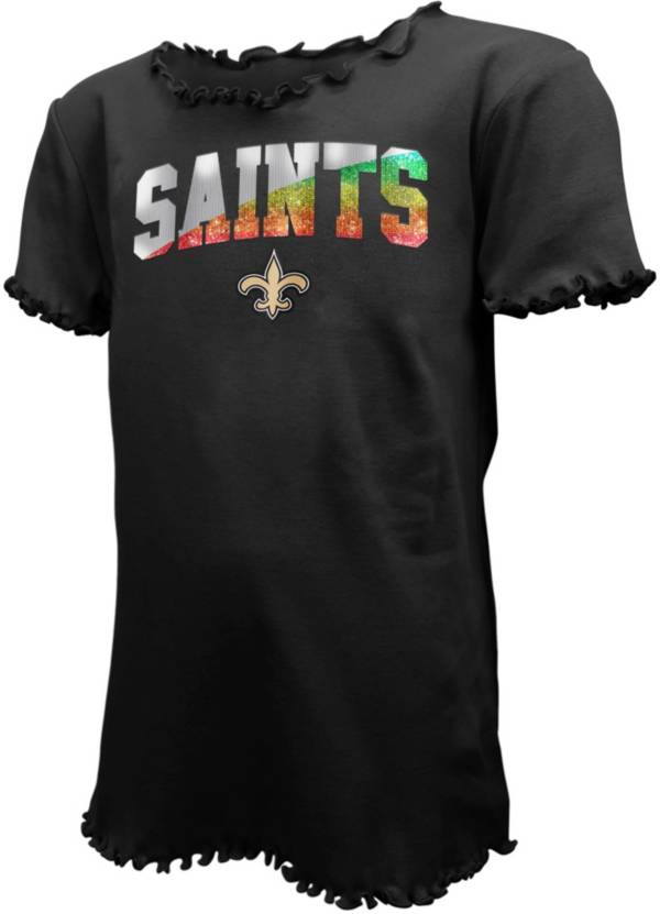 New Era Youth Girls' New Orleans Saints Black Flip Sequins T-Shirt