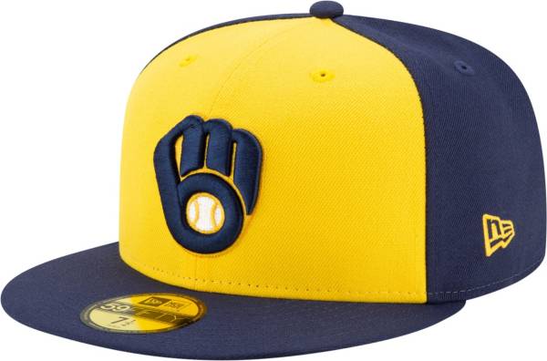 New Era Men s Milwaukee Brewers Yellow 59Fifty Authentic Hat