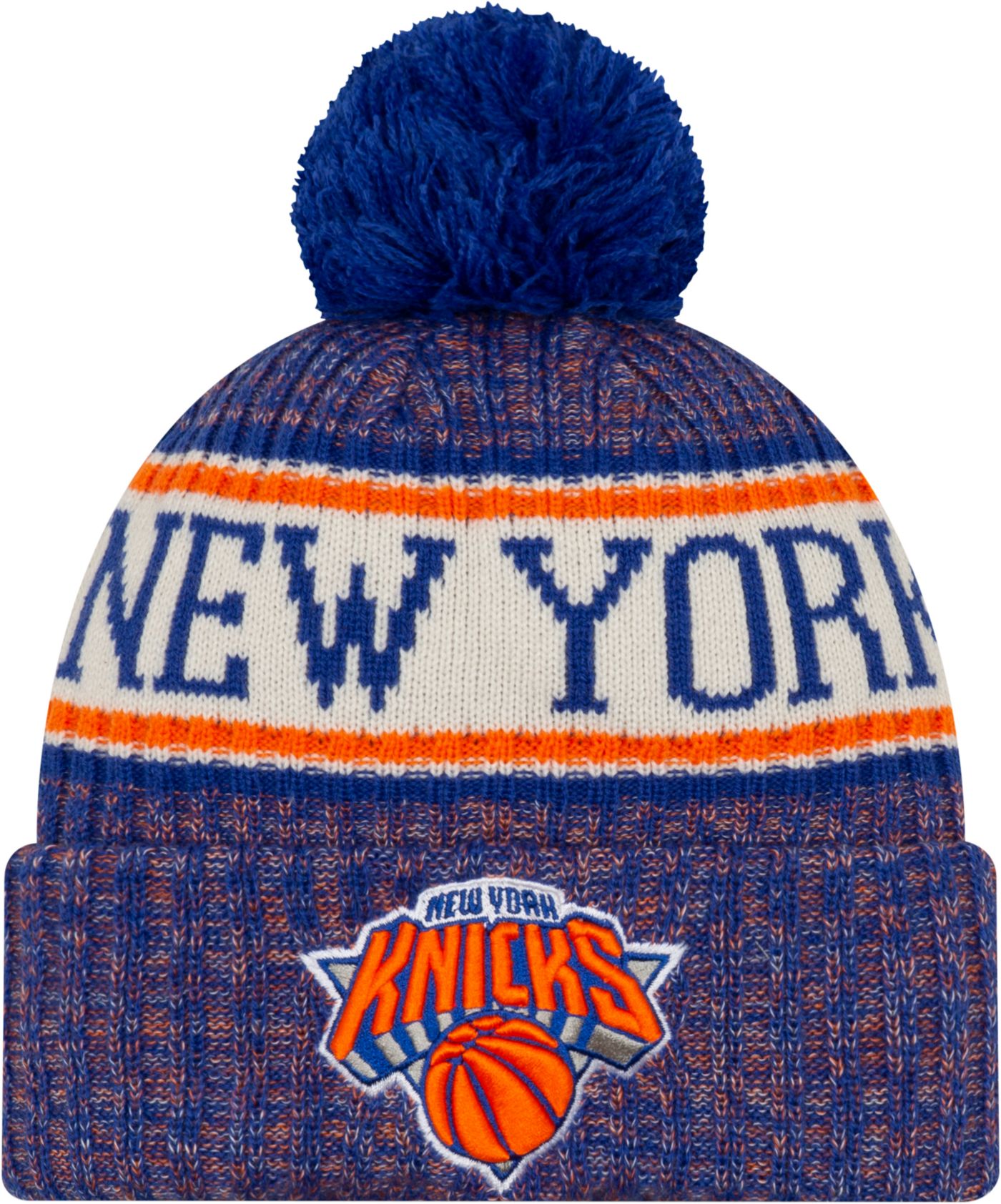 Men s New Era Blue York Knicks Sport Cuffed Knit Hat with Pom