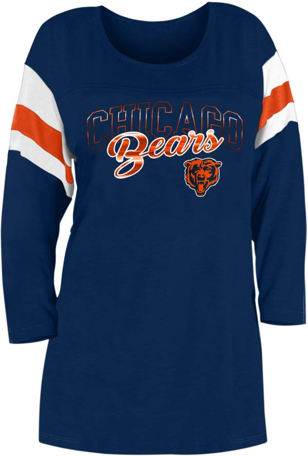 New Era Women's Chicago Bears Foil Slub Navy Three-Quarter Sleeve T-Shirt