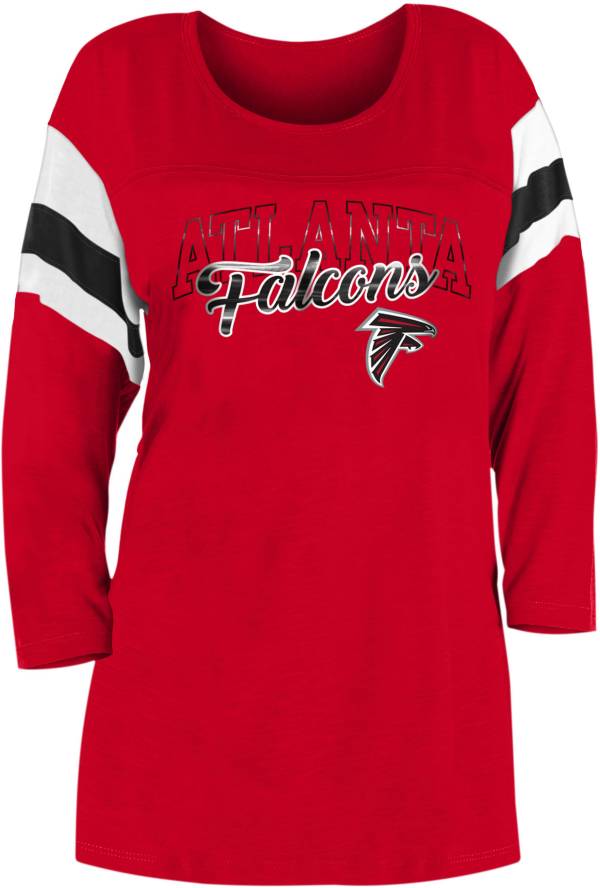 New Era Women's Atlanta Falcons Foil Slub Red Three-Quarter Sleeve T-Shirt