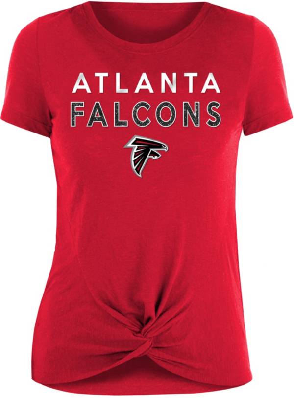 New Era Women's Atlanta Falcons Red Glitter Knot Front T-Shirt