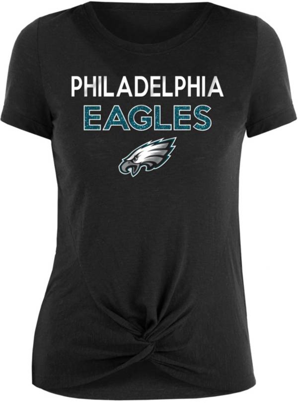 New Era Women's Philadelphia Eagles Glitter Knot Front Black T-Shirt