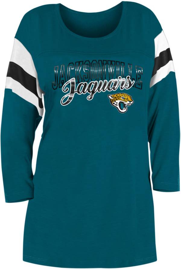 New Era Women's Jacksonville Jaguars Foil Slub Teal Three-Quarter Sleeve T-Shirt