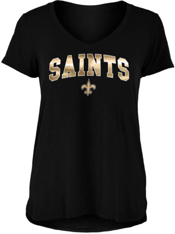 New Era Women's New Orleans Saints Foil V-Neck Black T-Shirt