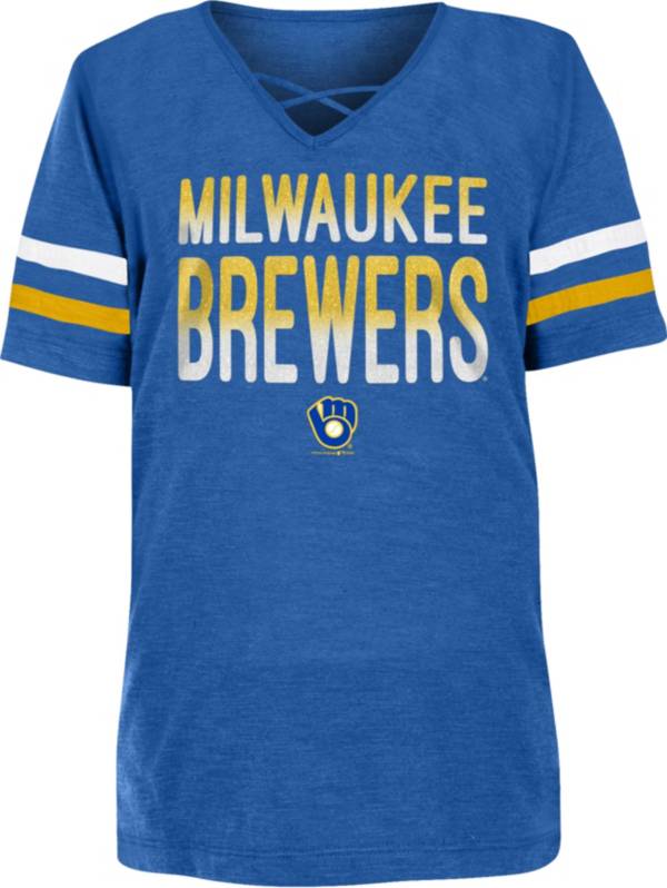 New Era Youth Girls' Milwaukee Brewers Blue Slub V-Neck T-Shirt