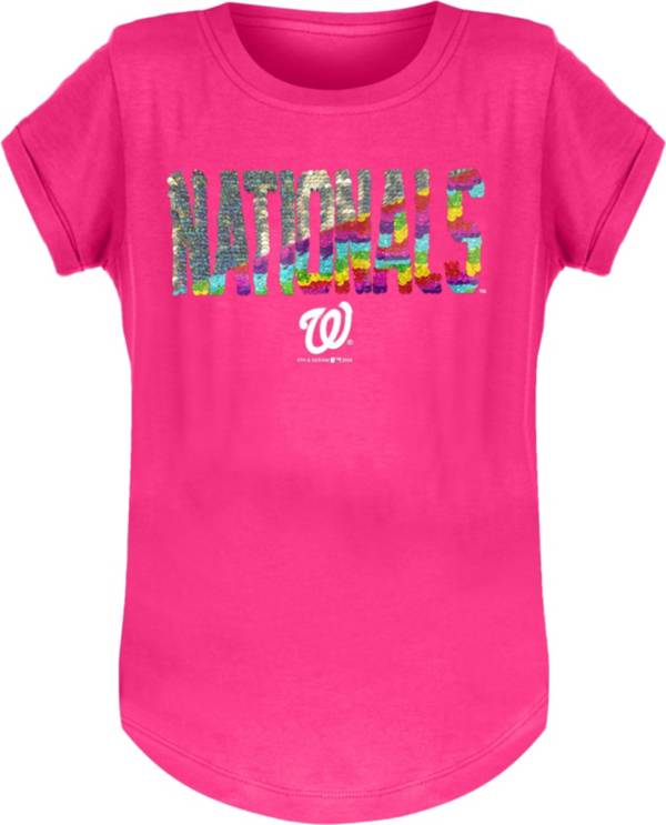 New Era Youth Girls' Washington Nationals Pink Flip Sequins T-Shirt