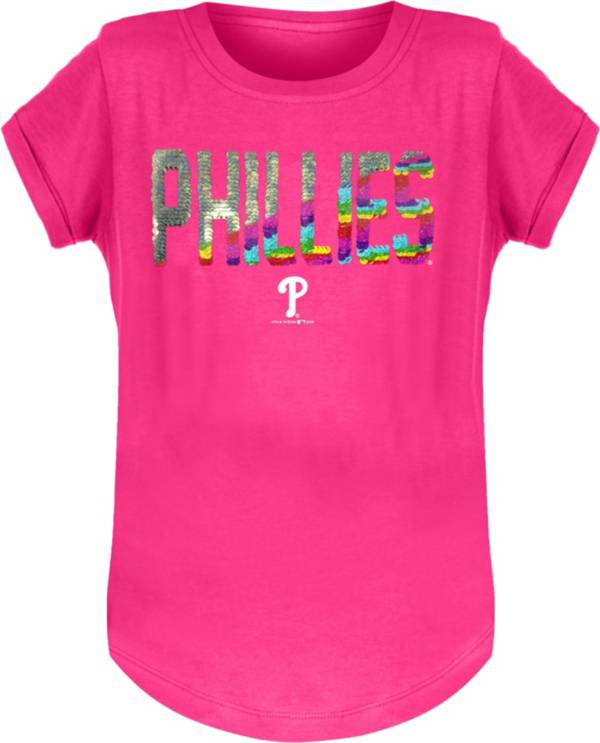 New Era Youth Girls' Philadelphia Phillies Pink Flip Sequins T-Shirt