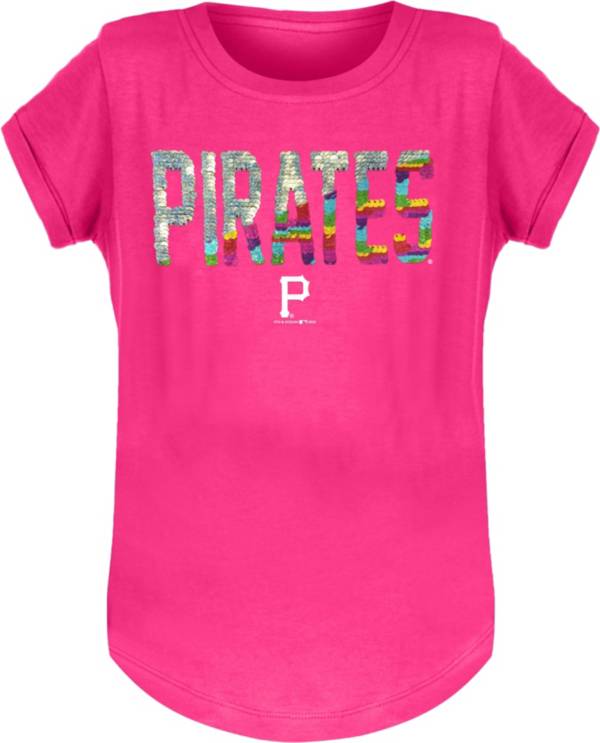 New Era Youth Girls' Pittsburgh Pirates Pink Flip Sequins T-Shirt