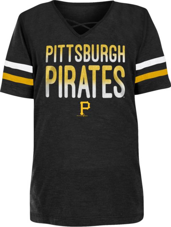 New Era Youth Girls' Pittsburgh Pirates Black Slub V-Neck T-Shirt