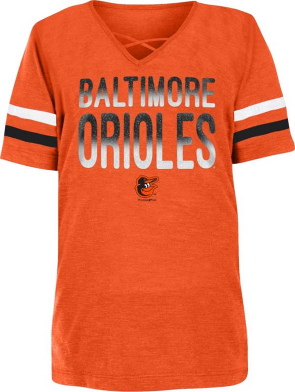 New Era Youth Girls' Baltimore Orioles Orange Slub V-Neck T-Shirt