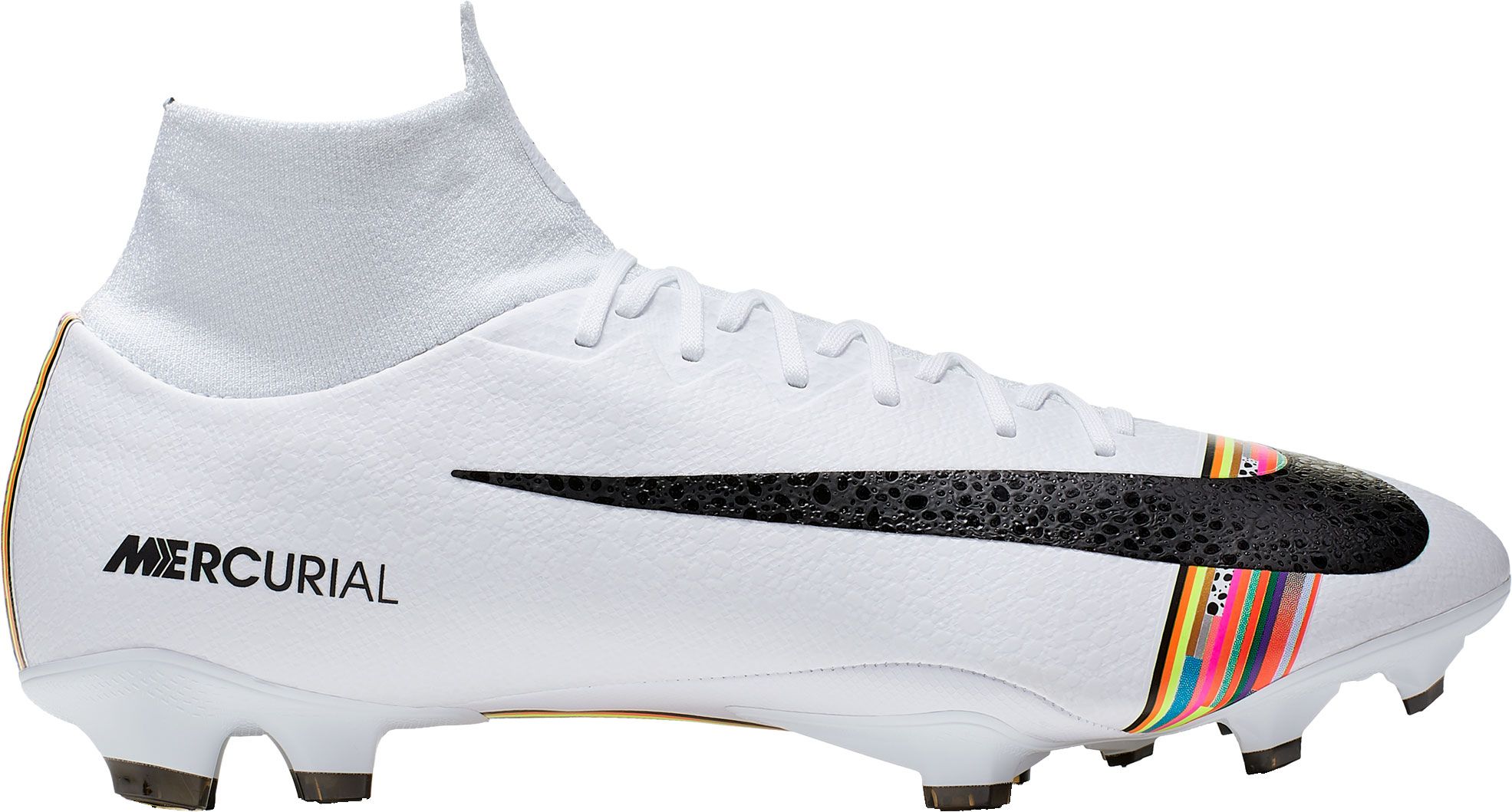 white rainbow soccer cleats