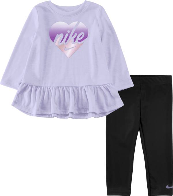 Nike Little Girls' Peplum Graphic Long Sleeve Shirt and Leggings Set