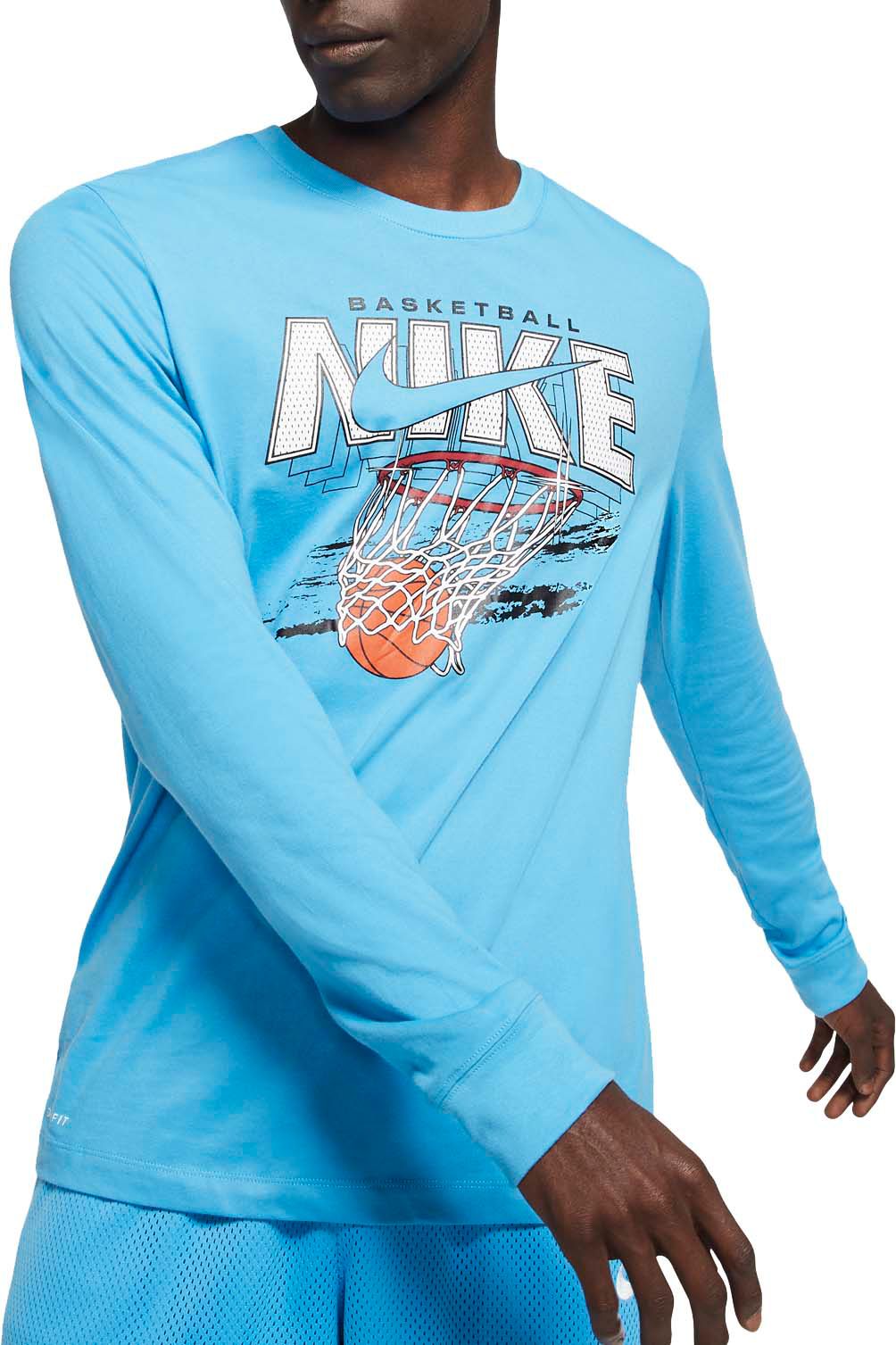 blue nike dri fit long sleeve shirt